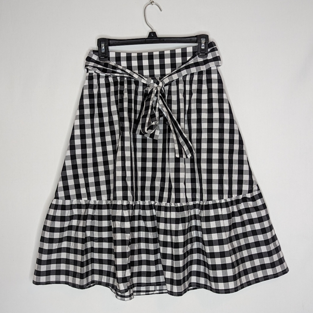 J. Crew Black and White Plaid Tie Waist Midi Skirt - Picture 8 of 16